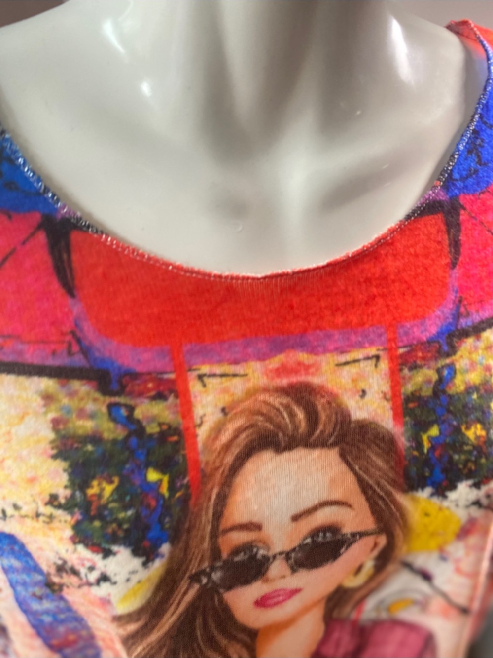 Via Vitale made in Italy Graphic Pop Art Woman Sweater in Bright Multicolor XL - Picture 4 of 11